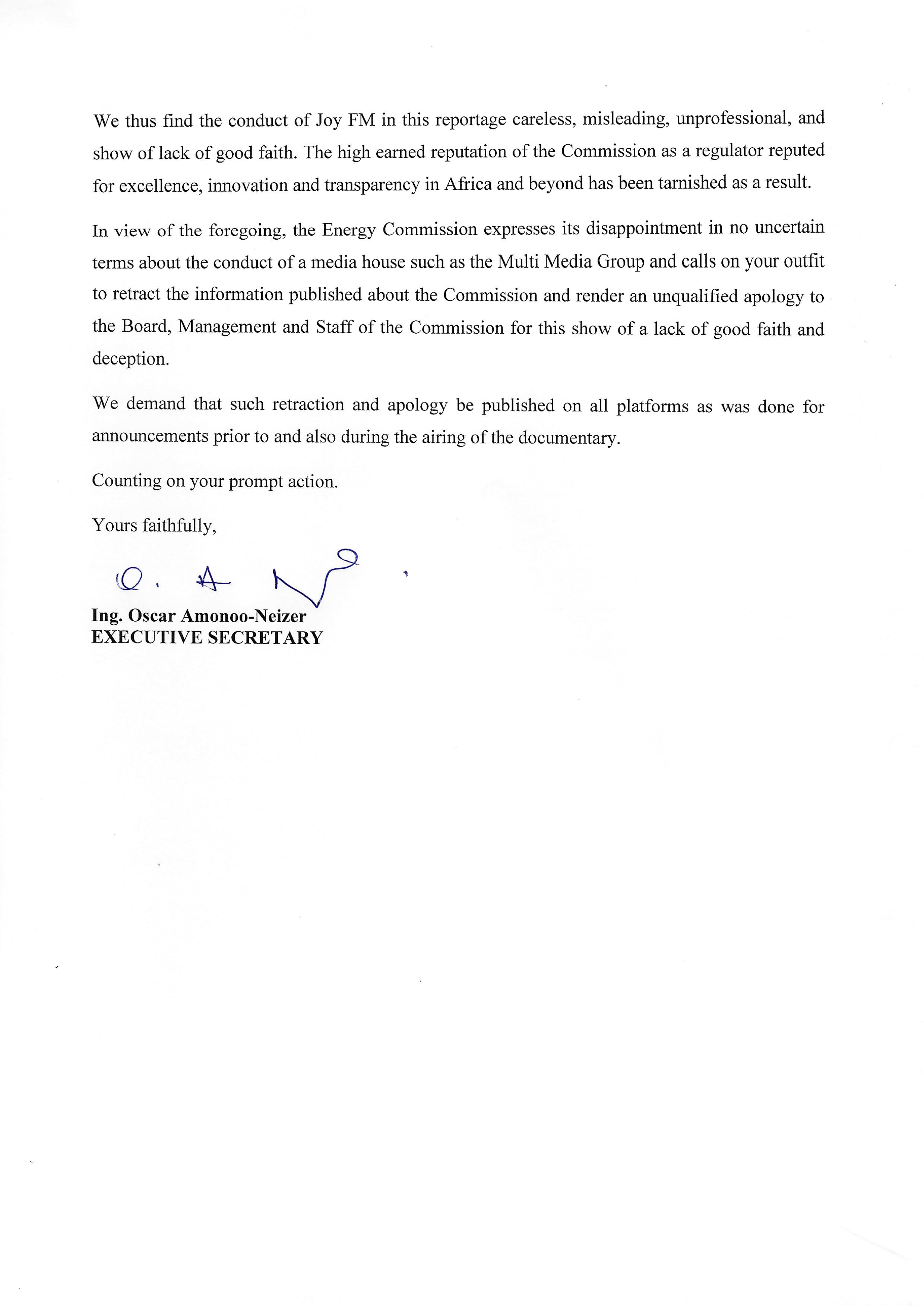 Outgoing Letter Multi Media Group Demand for Retraction and Apology for Publication of False Information about Energy Commission Page 2